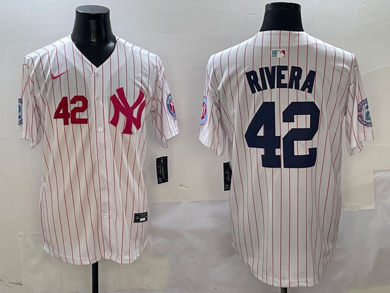 Men New York Yankees 42 Rivera White Stripe Jointly Name Nike 2025 MLB Jersey style 4